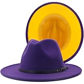 Gossifan Fedora Hats for Women Wide Brim Two Tone Felt Panama Hat with Belt-Buckle