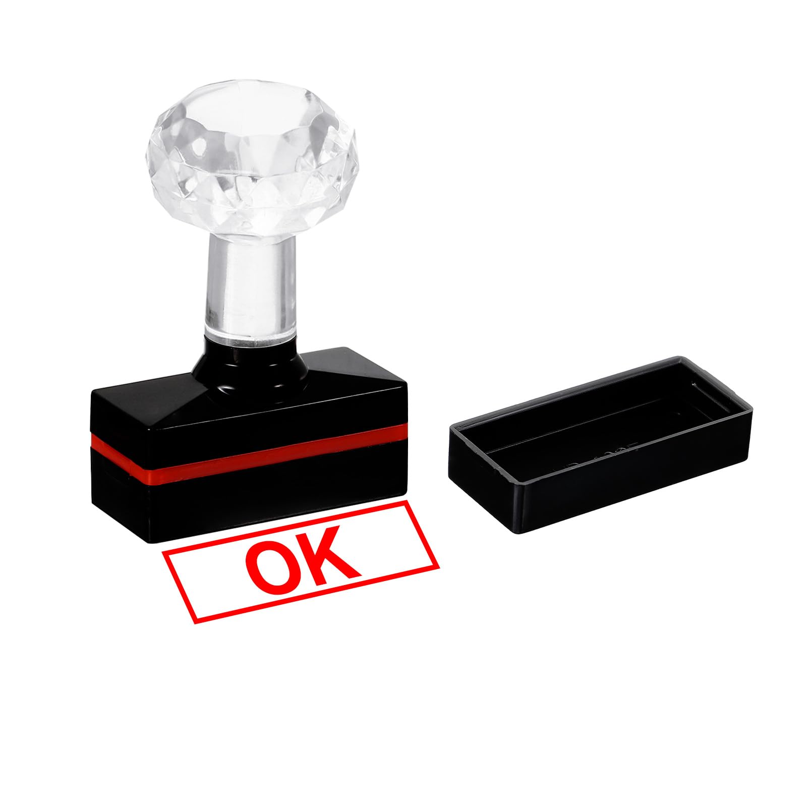 PATIKIL OK Stamp Self Inking, Red Ink Office Stamps Pre Inked Message Stamp Refillable Business Stamp, Black