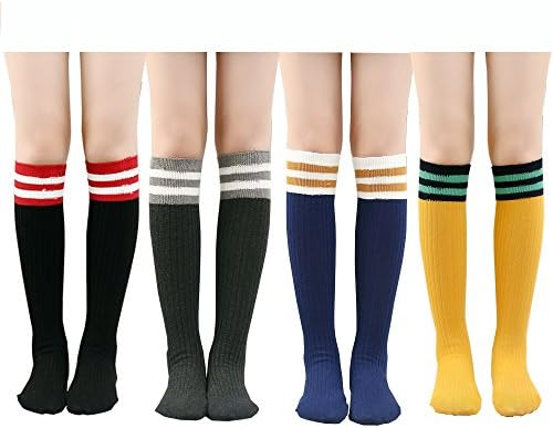 4 Pairs Girls Over Calf Knee High Girls Cotton Uniform Tube Socks
