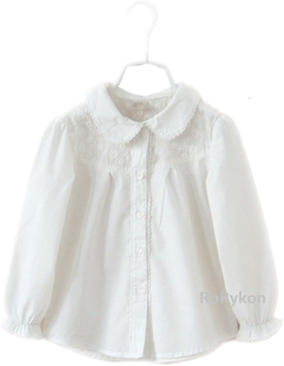 Amazon Co Jp Rorykon 子供服 ブラウス 女児ブラウス 白ブラウス 丸襟花刺繍 無地 長袖 可愛い ドレス用スーツ 卒園式 卒業式 入学式 発表会 結婚式 受験 面接 1cm 服 ファッション小物