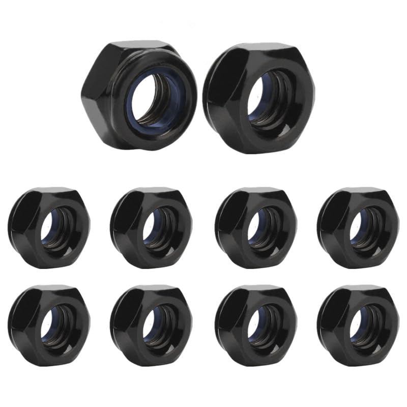 10 Pcs Lock Nuts M10, Stainless Steel Thread Hex Nuts, Black Bright Finish for Machine, Furniture Fastening
