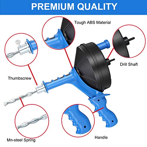 Drain Auger, Breezz Clog Remover with Drill Adapter, 25 Feet Heavy Duty