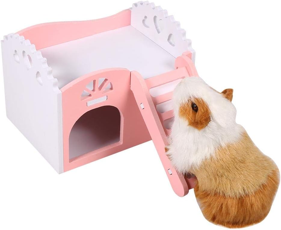 Double Decker Hamster House, Pink Pet Cage Furniture, Multi-Level Hideout for Guinea Pigs Chinchillas, Mice and Rats - Image 4
