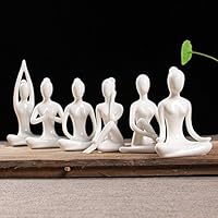 OwMell Lot of 6 Meditation Yoga Pose Statue Figurine Ceramic Yoga Figure Set Decor (White Set)