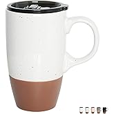 Bosmarlin Ceramic Travel Coffee Mug with Handle and Lid, 18 oz, Portable Coffee Cup for Car Cup Holder, Microwave and Dishwasher Safe (White)