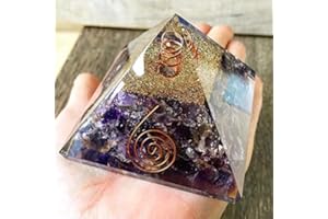 OPULENT CRYSTALS Opulence Metaphysical X-Large LG-75 MM Orgone Amethyst stone Crystal Certified EMF Protection Pyramid With Quartz Energy Point Reiki Charged Energy Generator Crown Chakra Healing Meditation (Amethyst)