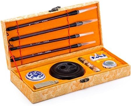 Ceramic house Chinese Calligraphy Writing Kit, Yellow 116 (11 Items) (Calligraphy 1)