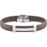 Geoffrey Beene Men's Genuine Leather Bracelet with Stainless Steel Cut-Out ID