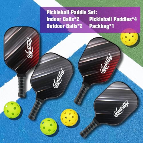 Amoswiz Pickleball Paddles Set of 4, 2/4 Pickle Ball Rackets with 4 Balls & a Backpack, Pickleball Gifts for Men & Women