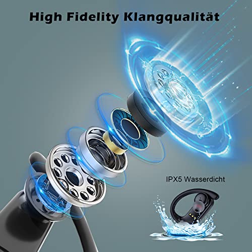ENUOSUMA Bluetooth Kopfhörer Sport Kabellos, TWS True In-Ear Ohrhörer Wireless mit ENC Mikrofon, Premium Typc-C Headsets 48 Std Digitale LED Ladebox Deep Bass für Laptop/Smartphone/PC, Schwarz