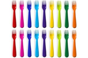 PLASKIDY Plastic Kids Fork Set of 18 -Toddler Forks BPA Free/Dishwasher Safe Reusable Children's Fork Set - Brightly Colored Toddler Forks Cutlery Flatware Set