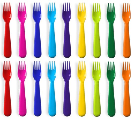 Photo 1 of PLASKIDY Plastic Kids Fork Set of 18 -Toddler Forks BPA Free/Dishwasher Safe Reusable Children's Fork Set - Brightly Colored Toddler Forks Cutlery Flatware Set