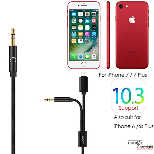 iPhone X AUX Cord, UNOOE iPhone 8 Aux Cable for Car to 3.5mm Headphone Jack Audio Cable Adapter on iPhones X/8/8 Plus to Car Home Stereo,Bose Speaker, Beats Headphone,iPad,iPod (Black) …