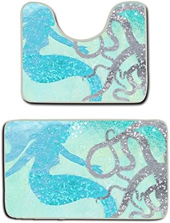 US TANG Memory Foam 2 piece bathroom rug set - beautiful mermaid octopus turquoise sea art - Skidproof bath Mat And Toilet Seat Contour Cover rug