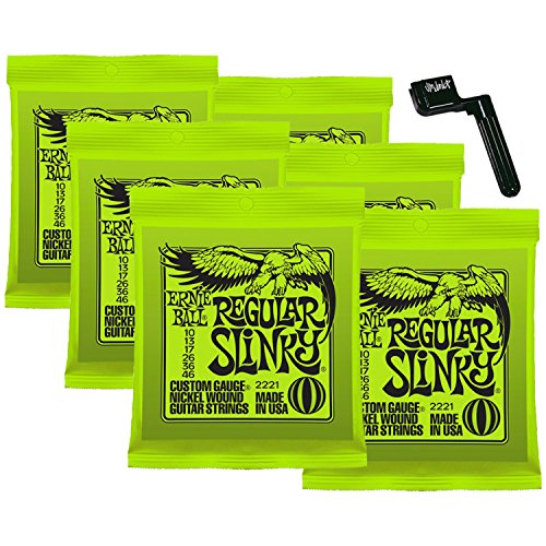 6 Sets of Ernie Ball 2221 Regular Slinky 10-46 Guitar Strings w/FREE Peg Winder