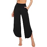 WiWi Women's Pajama Pants Viscose Bamboo Sleep Bottoms Super Soft Wide Leg Capri Pant Cooling Bottom with Pockets S-XXL