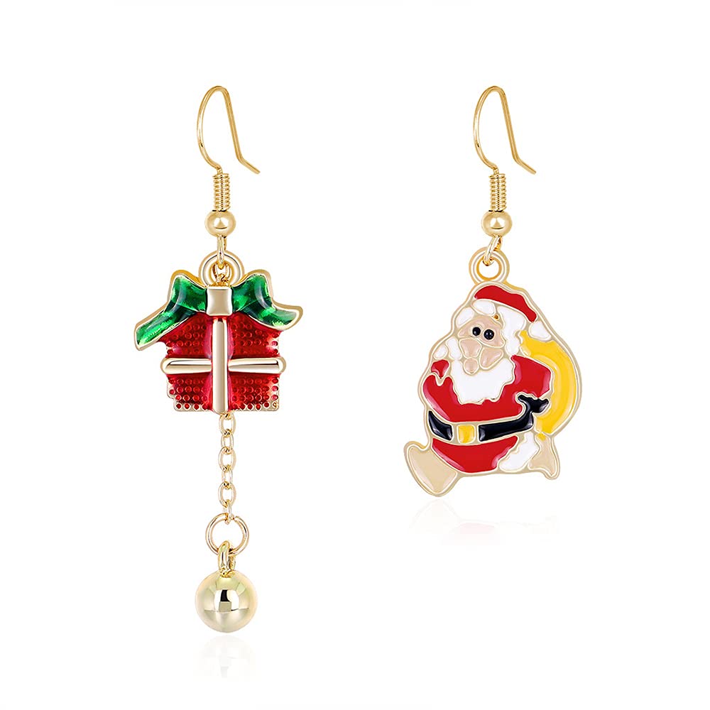 Asymmetry Santa Claus Dangle Earrings for Women Teens Girls Chain Ball Beaded Tassel Drop Earring Holiday Winter Dangling Piercing Hook Fashion Cute Christmas Thanksgiving Jewelry Gift