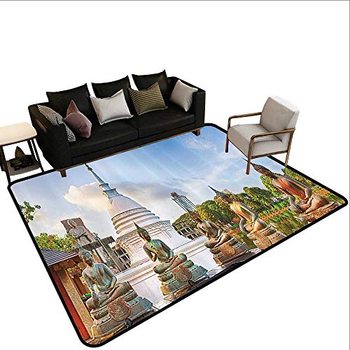 Throw Rugsï¼ŒAsian Decor,Seema Malaka Temple On Beira Lake. Colombo,Sri Lanka. Panorama Historic Clouds 47"x 59" Office Chair Floor Mat Foot Pad