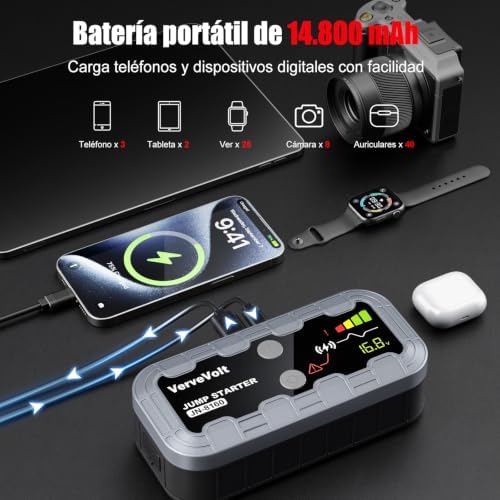 𝐎𝐟𝐞𝐫𝐭𝐚 𝐟𝐥𝐚𝐬𝐡 𝟭𝟬𝟬𝟬𝟬𝗔 Arrancador de Baterias de Coche - Arrancador de Coches Portatil(10L Gas & 9L Diesel), Booster Bateria Grand éCran LCD y Linterna LED, Car Jump Starter, Upgrade