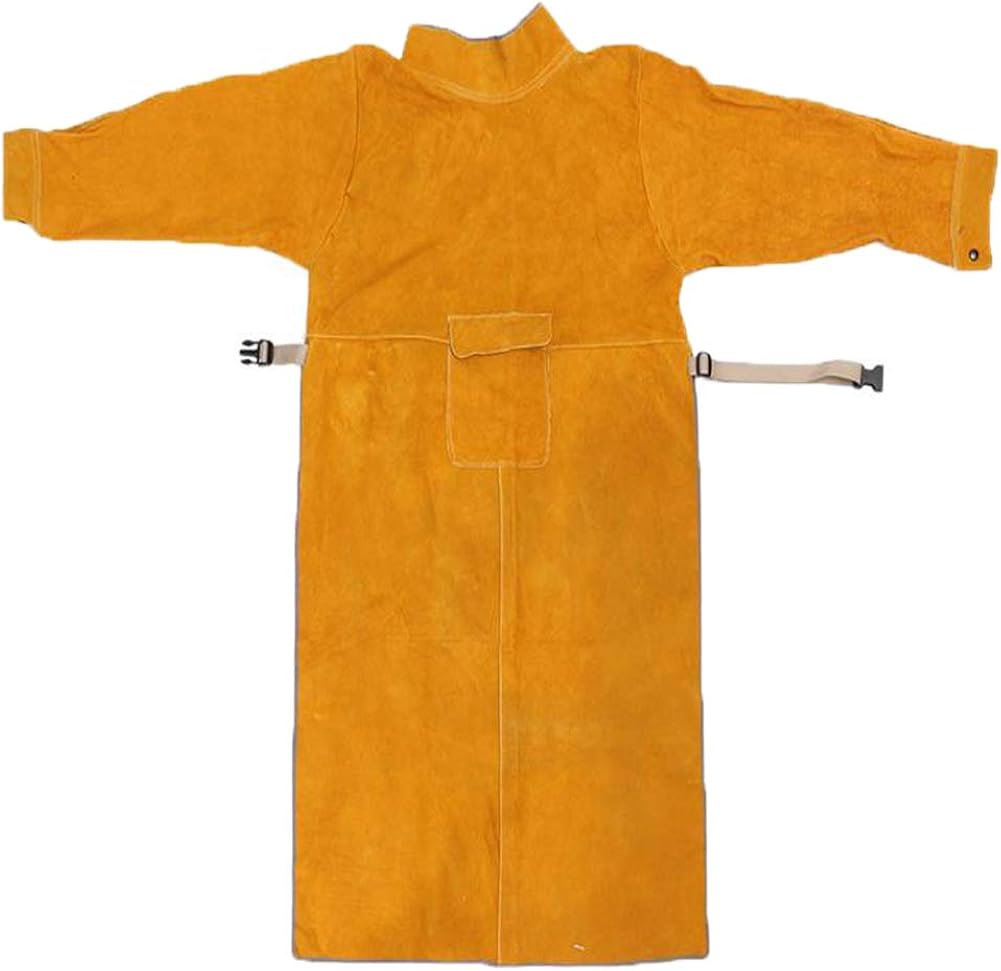 Jewboer Leather Welding Apron Jacket Anti-scald Work Apron Heavy Duty Weld Coat Clothes with Neck Sleeves: Clothing