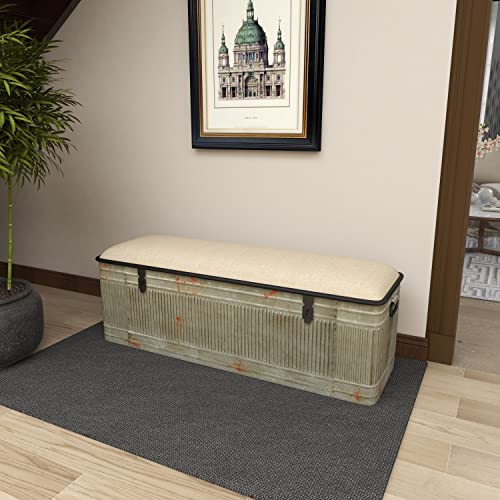 Deco 79 Metal Galvanized Storage Bench with Cream Burlap Top, 50" x 16