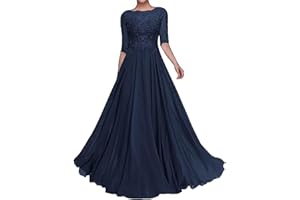 nuosife Mother of The Bride Dresses for Wedding 1/2 Sleeves Formal Party Dresses Long Chiffon Wedding Guest Dress