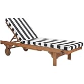SAFAVIEH Outdoor Newport Wood Chaise Lounge, 28.8" PAT7022D | Chaise Lounge, 28.8", Eucalyptus Wood, Cushioned, Galvanized Steel, Patio Outdoor