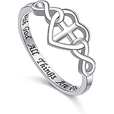 DAOCHONG S925 Sterling Silver Christian Cross Heart Inspirational Faith Bible Verse Necklace & Rinags for Women Teen Jewelry