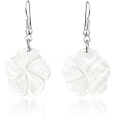 Tropical Plumeria Flower White Kabibe Shell Dangle Earrings