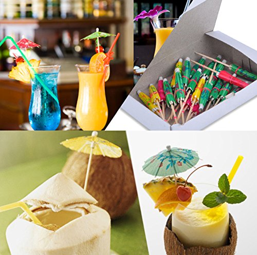 ISusser 144pcs 4 Inch Multicolor Paper Cocktail Drink Umbrellas, Hawaiian Tropical Cocktail Parasols - Thumbnail 6