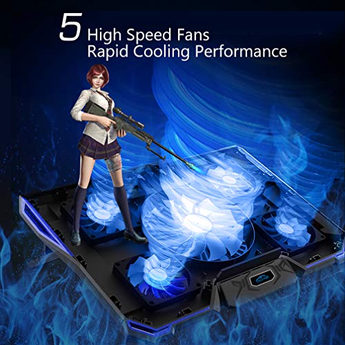 Carantee Laptop Cooling Pad 5 Quite Fans Notebook Cooler Pad USB Powered, Blue LED Light, 7 Level Adjustable Mount Stands (Blue) - Thumbnail 5