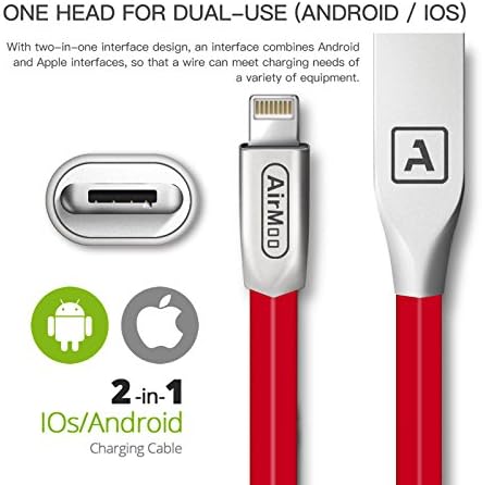 AirMoo 2-in-1 Lightning and Micro USB Cable, Premium Durable Sync and Fast Charging Cable Cord for Apple iPhone 7 / 7 Plus / 6S / 6S Plus / 6 / 6 Plus, iPad,Samsung, Android Phone (Rose Red)