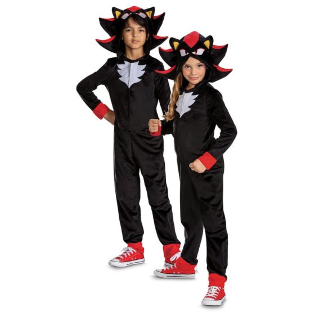 Sonic 3 Shadow Fancy Dress Jumpsuit for Kids, Official Sonic the Hedgehog by Disguise, Soft Fabric, Fabric Hood with Dimensional Quills and Ears, Unisex, for Ages 4-6, 7-8 and 10-12 years