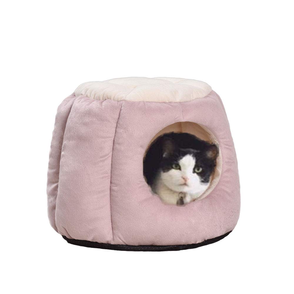 Kitty Cat House Small Animals House Soft Warm Rabbit Hut Frustum-Shape Guinea Pig Bed Hideout With Removable Cushion for Winter