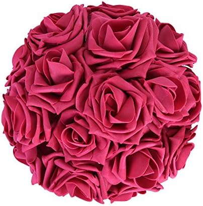 Febou Artificial Flowers, Real Touch Artificial Foam Roses Decoration DIY for Wedding Bridesmaid Bridal Bouquets Centerpieces, Party Decoration, Home Display (Delicate Type, Deep Pink)