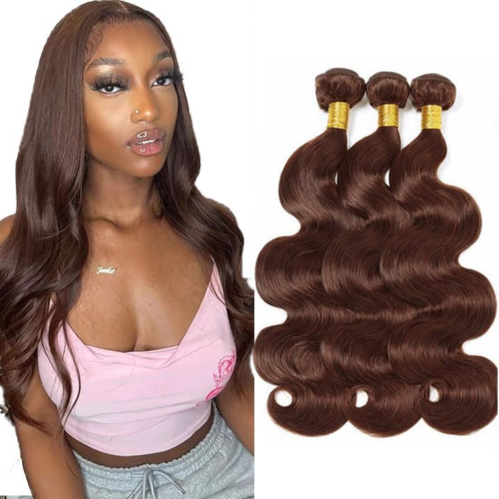 Photo 1 of #4 Brown Bundles Human Hair Body Wave Human Hair Bundles 24 26 28 Inch Chocolate Brazilian Hair 3 Bundle 50 Gram Per Bundle Unprocessed Virgin Remy Hair Extensions