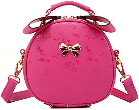 Eyedow Kingdom Chic Cute Cat Ear Round Shape Shoulder Cross-body Tote Toiletry with Animals Patterns Print Gold Bowknot Butterfly Metal Stud for Pretty Girls