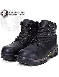 ROCKROOSTER Work Boots for Men, Composite Toe, Arch Support, Kevlar Puncture, Poron Xrd, Coolmax, Hydroguard Waterproof, EH, Non-Slip Rubber Outsole, Full Grain Tumbled Leather Safety Shoes, AT697PRO Black