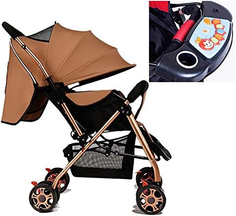 Baby Stroller, Ultralight Foldable Buggy Baby Cart Lightweight 0/1-3 Years Old Simple Portable Child Trolley with Dinner Plate -by Virtpers (Color : Khaki)