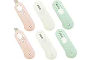 LOPURO Mini Box Cutters, 6Pcs Cute Retractable Rectangle Art Cutter Utility Knife Morandi Letter Opener Portable Paper Cutter Office School Stationery for Envelopes Express Unpacking Cutting DIY Crafts