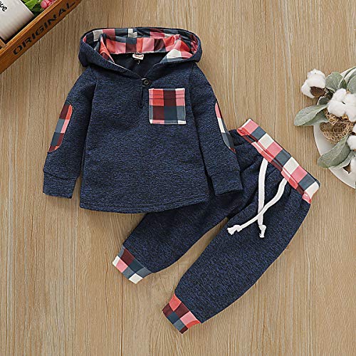 Kids Toddler Infant Baby Boys Girls Fall Outfit Plaid Pocket Hoodie Sweatshirt Jackets Shirt+Pants Winter Clothes Set