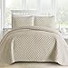 Comfy Bedding Oversized and Prewashed Lantern Ogee Quilted Bedspread Coverlet Set, King/Cal King, Beige