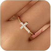 VANIPUFF 14K Gold Plated Cross Ring for Women 925 Sterling Silver Sideways Diamond Crucifix Cross Rope Rings to Mother Daughter CZ Twisted Band Eternity Promise Ring Religious Belief Valentines Wedding Jewelry Gifts