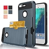 Google Pixel Case, AnoKe [Credit Card Slots Holder][Not Wallet] Hard silicone Rubber Hybrid Armor Shockproof Protective Holster Cover Case for Google Pixel- KLS Metal Slate