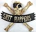 LG 12 inch Hand Carved Wood Pirate Skull Cross Bone Shit Happens Sign Plaque Wall Art Decor