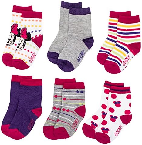 Disney Minnie Mouse Anti-Slip Cozy Baby Socks for Girls, Cartoon Newborn Friend, Multicolor Socks for Toddlers, 6 Pack (6-12 MONTHS)