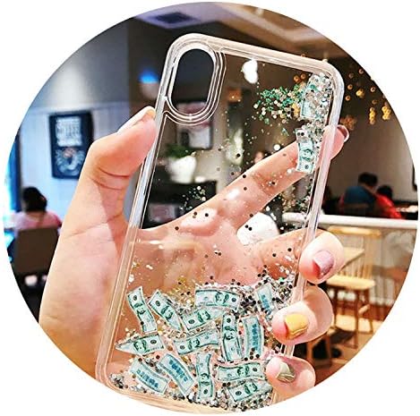 Dollar Flash Dynamic Liquid Quicksand Hard Shell Soft Edge Cover case for iPhone MAX XS XR 6 7 8 Plus X Phone Cases,Sliver,for iPhone Xs MAX