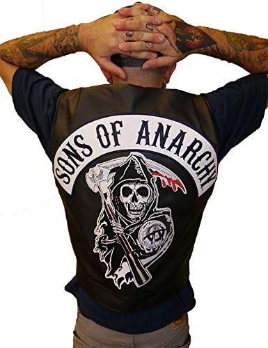 Sons of Anarchy Mens Patch Top Rocker Faux Leather Vest Cut