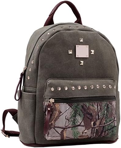 Dasein in Realtree Studded Canvas Zip Around Camouflage Backpack Purse - XG Camouflage/Green