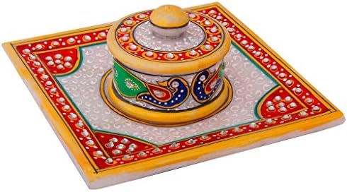 Priglobal PVT LTD | Home decor | Home Decorative Items in Living Room, Bedroom | Gold Meenakari Work Marble Jewellary Box n Tray